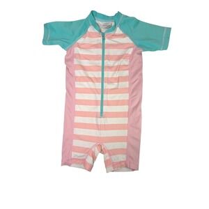 Hanna Andersson Girls 2T Zip Rashgaurd Romper Pink Stripe Swimsuit Beach Pool